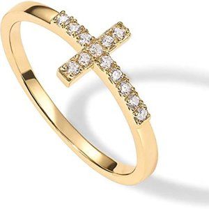 Womens 14K Gold Plated Cross Ring